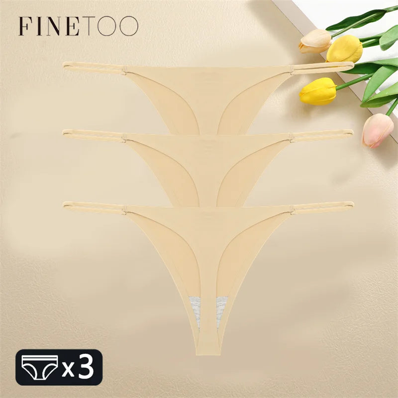 FINETOO 3PCS Women Seamless Thongs Sexy Low Waist Bikini Panties Female Traceless Underpants Ladies Solid Color T-back XS-XL