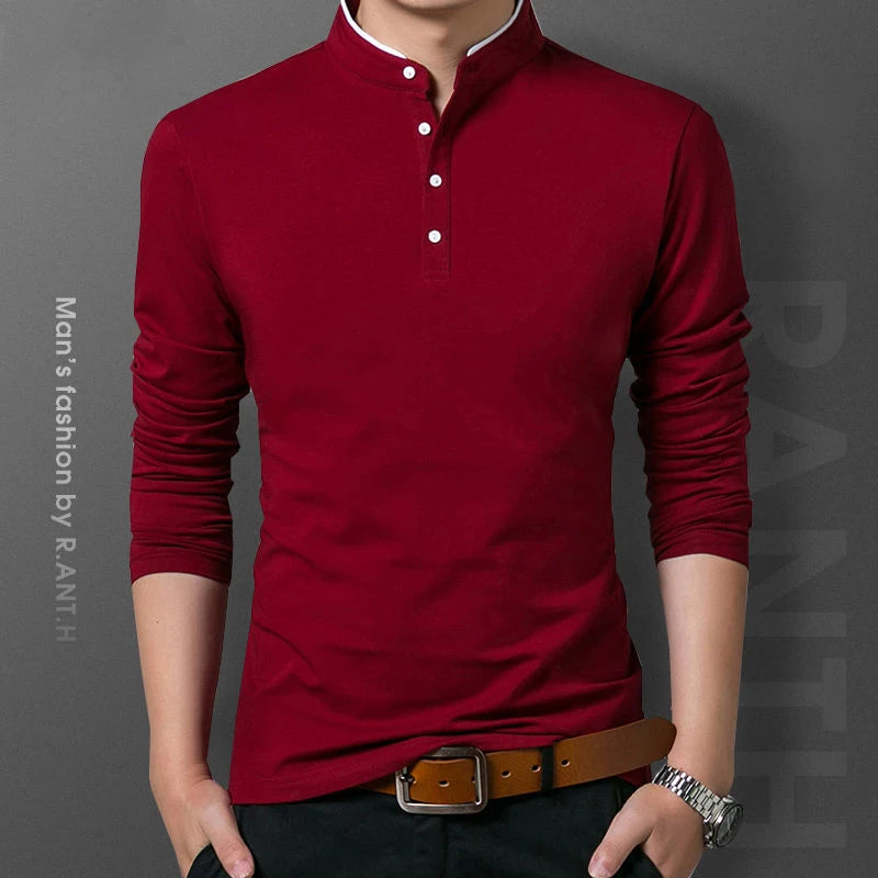 Men's Business Casual Long Sleeve Polo T-shirt Summer Comfortable Breathable Top for Formal Occasions