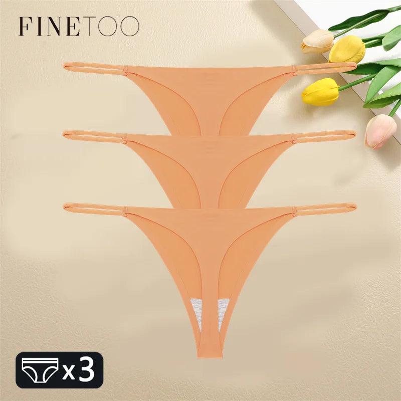 FINETOO 3PCS Women Seamless Thongs Sexy Low Waist Bikini Panties Female Traceless Underpants Ladies Solid Color T-back XS-XL