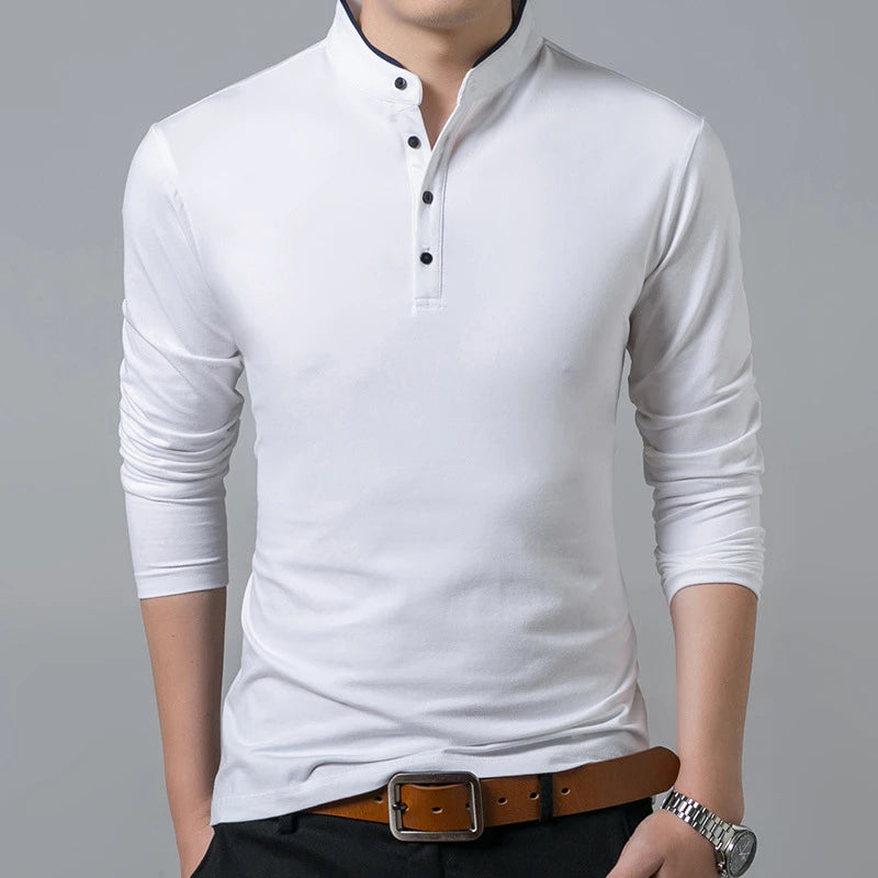 Men's Business Casual Long Sleeve Polo T-shirt Summer Comfortable Breathable Top for Formal Occasions