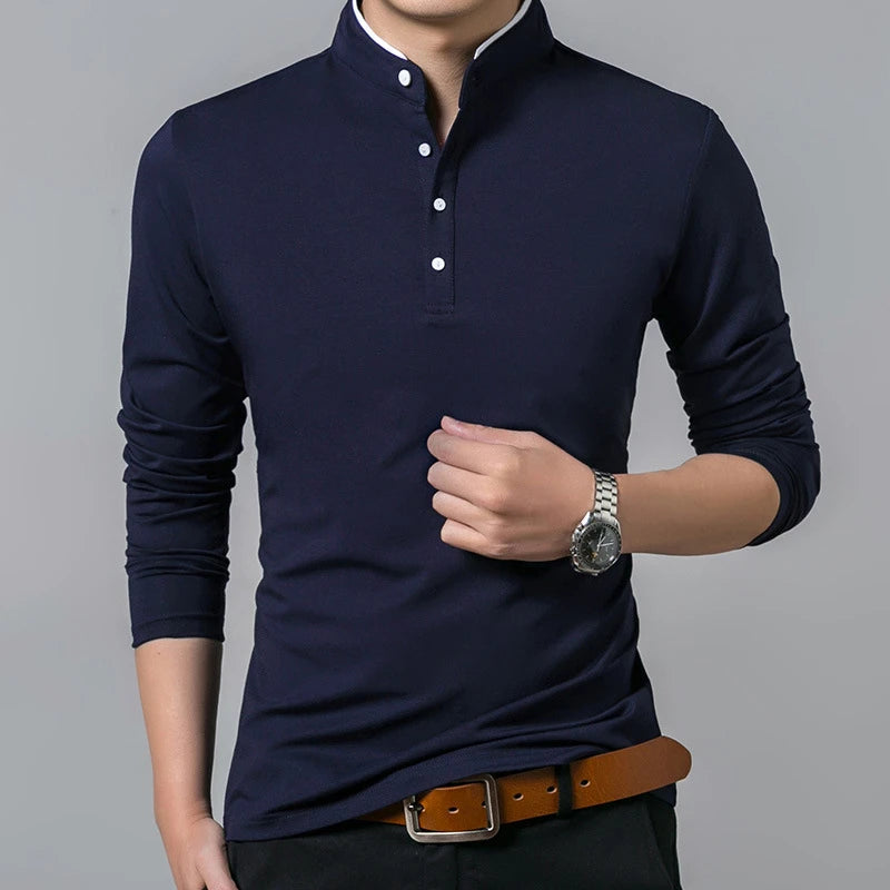 Men's Business Casual Long Sleeve Polo T-shirt Summer Comfortable Breathable Top for Formal Occasions