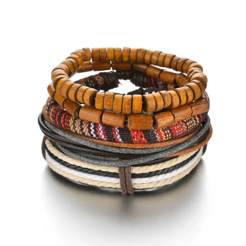 MeMolissa 3/4Pcs/ Set Braided Wrap Leather Bracelet for Men Vintage Life Tree Guitar Wood Beads Fashion Male Bracelets Wristband