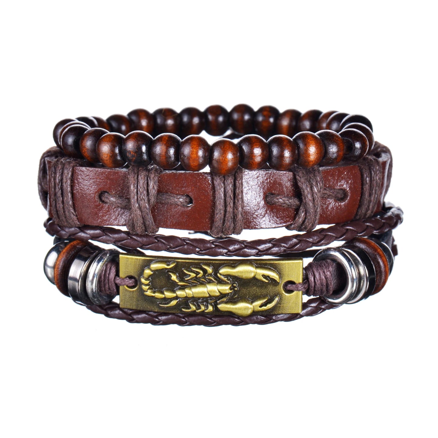 MeMolissa 3/4Pcs/ Set Braided Wrap Leather Bracelet for Men Vintage Life Tree Guitar Wood Beads Fashion Male Bracelets Wristband