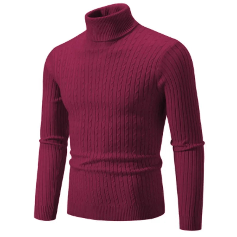 New Men's High Neck Sweater Solid Color Pullover Knitted Warm Casual Turtleneck Sweatwear Woolen Mens Winter Outdoor Tops