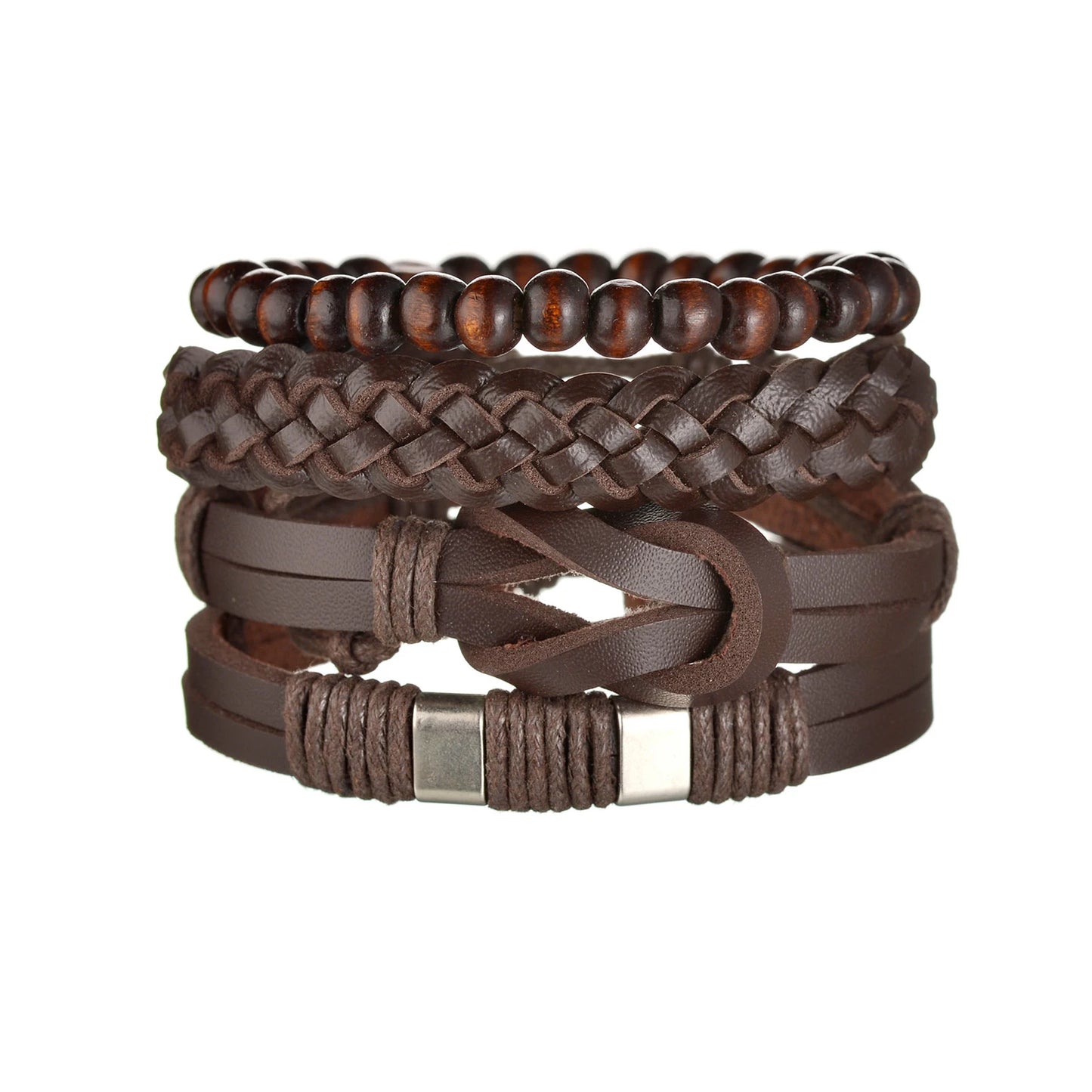 MeMolissa 3/4Pcs/ Set Braided Wrap Leather Bracelet for Men Vintage Life Tree Guitar Wood Beads Fashion Male Bracelets Wristband