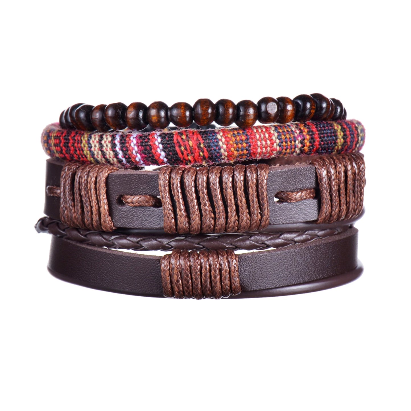 MeMolissa 3/4Pcs/ Set Braided Wrap Leather Bracelet for Men Vintage Life Tree Guitar Wood Beads Fashion Male Bracelets Wristband