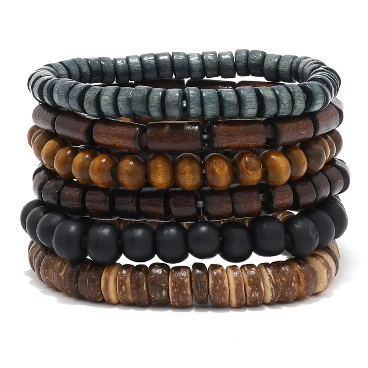 4Pcs/ Set Braided Wrap Leather Bracelets for Men Vintage Life Tree Rudder Charm Wood Beads Ethnic Tribal Wristband Rope Bracelet