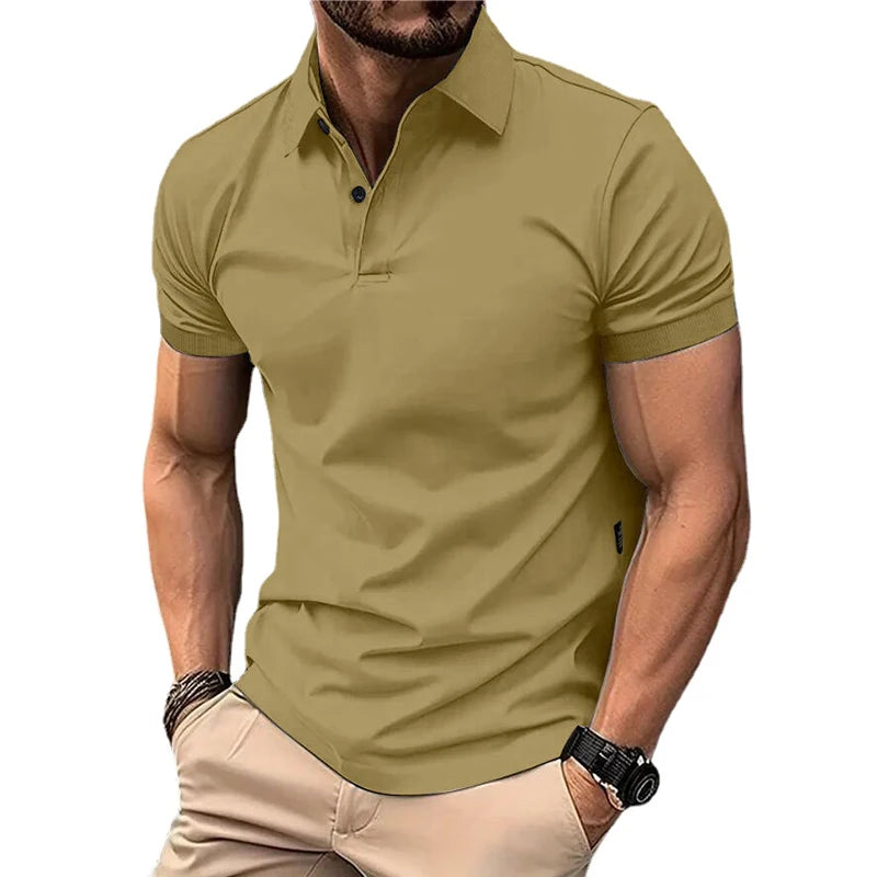 Summer Men's Solid Color Polo Shirt Short Sleeve Lapel Button Tshirts for Men Casual Streetwear Lightweight Jogging Tops