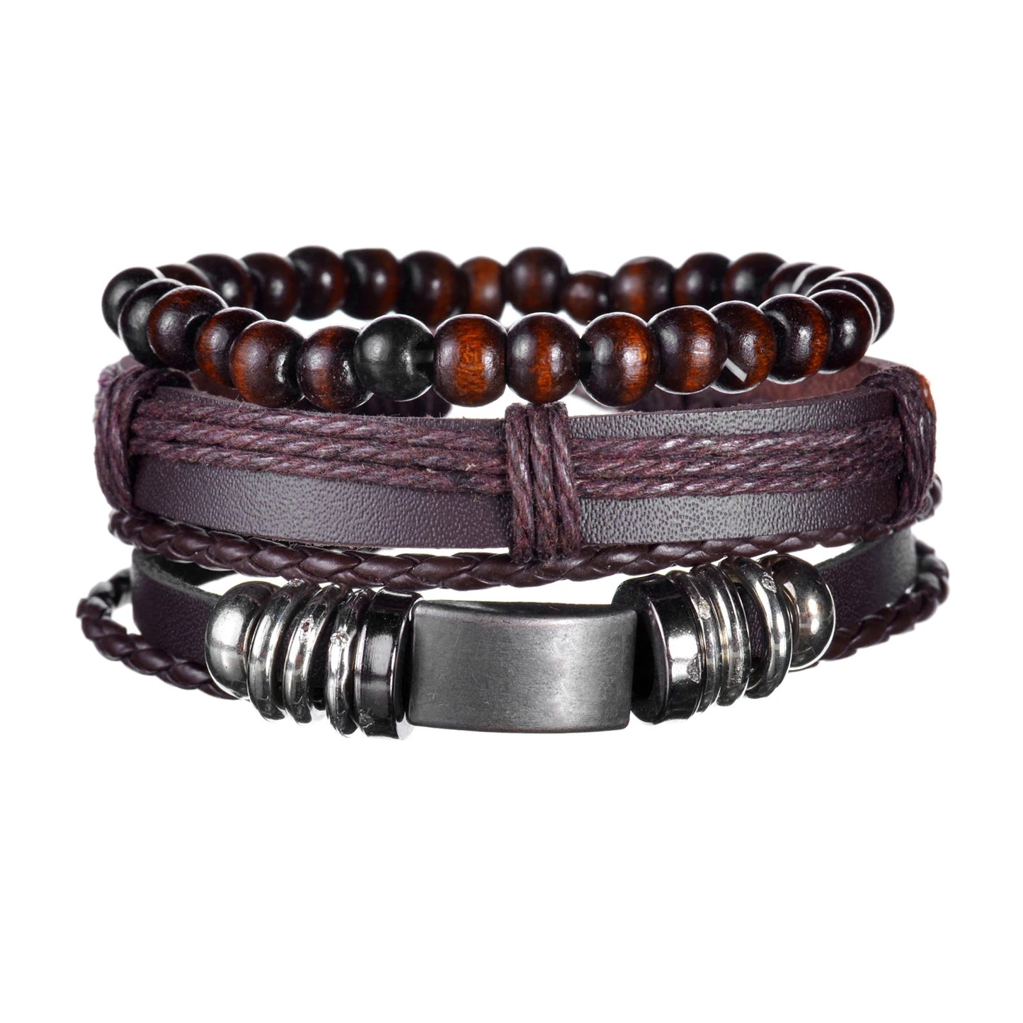 MeMolissa 3/4Pcs/ Set Braided Wrap Leather Bracelet for Men Vintage Life Tree Guitar Wood Beads Fashion Male Bracelets Wristband