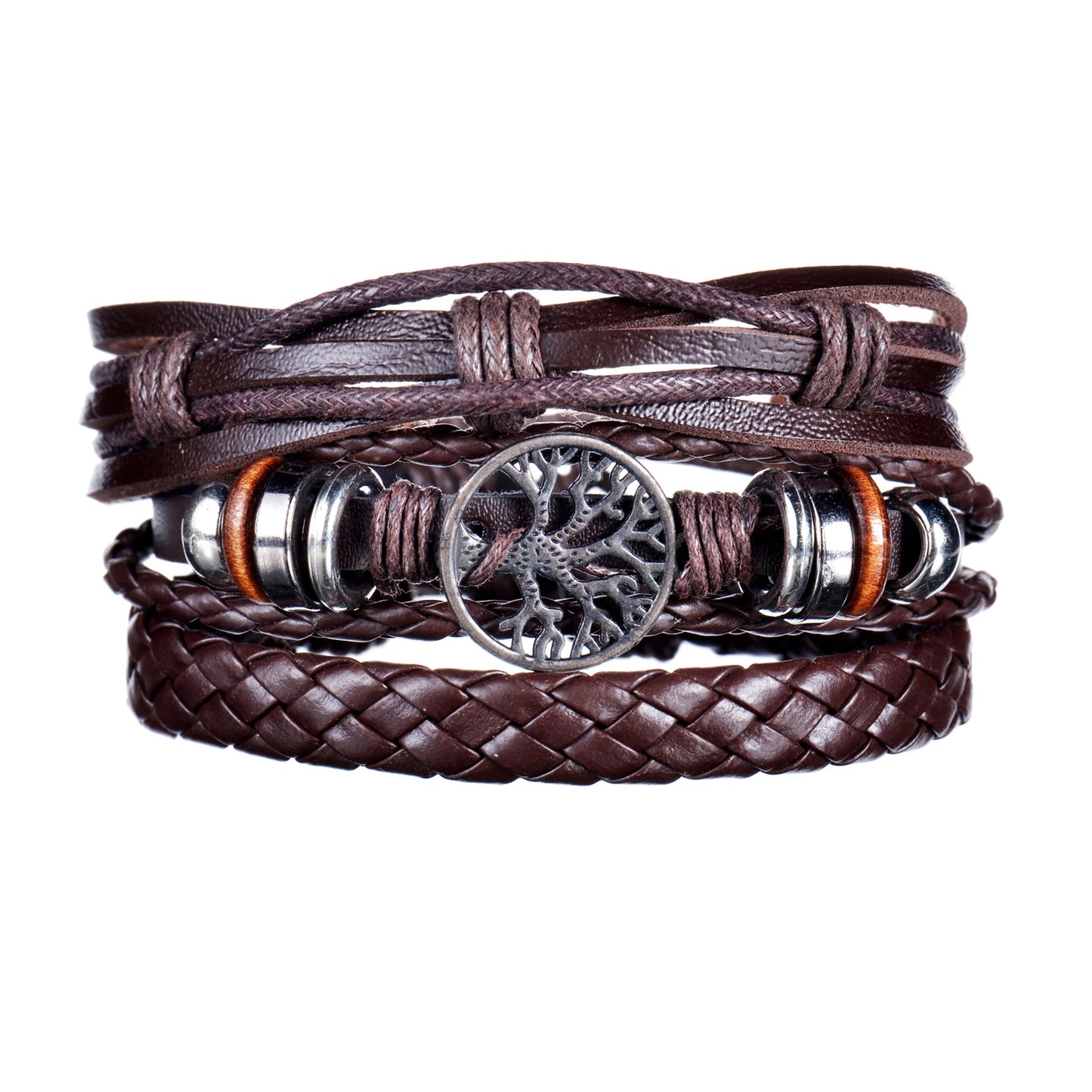 MeMolissa 3/4Pcs/ Set Braided Wrap Leather Bracelet for Men Vintage Life Tree Guitar Wood Beads Fashion Male Bracelets Wristband