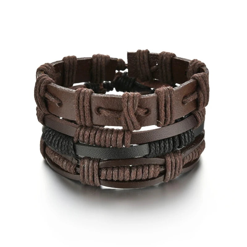 MeMolissa 3/4Pcs/ Set Braided Wrap Leather Bracelet for Men Vintage Life Tree Guitar Wood Beads Fashion Male Bracelets Wristband