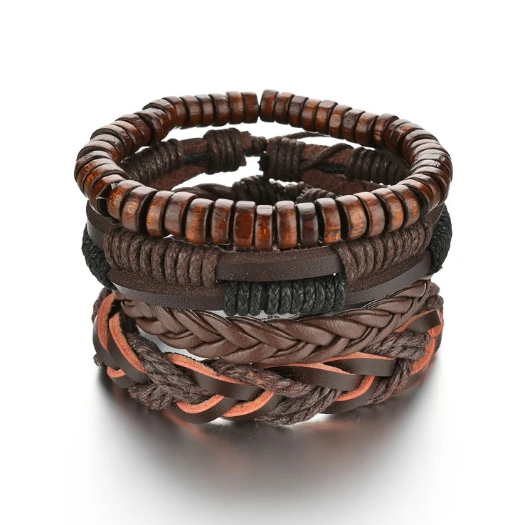 MeMolissa 3/4Pcs/ Set Braided Wrap Leather Bracelet for Men Vintage Life Tree Guitar Wood Beads Fashion Male Bracelets Wristband