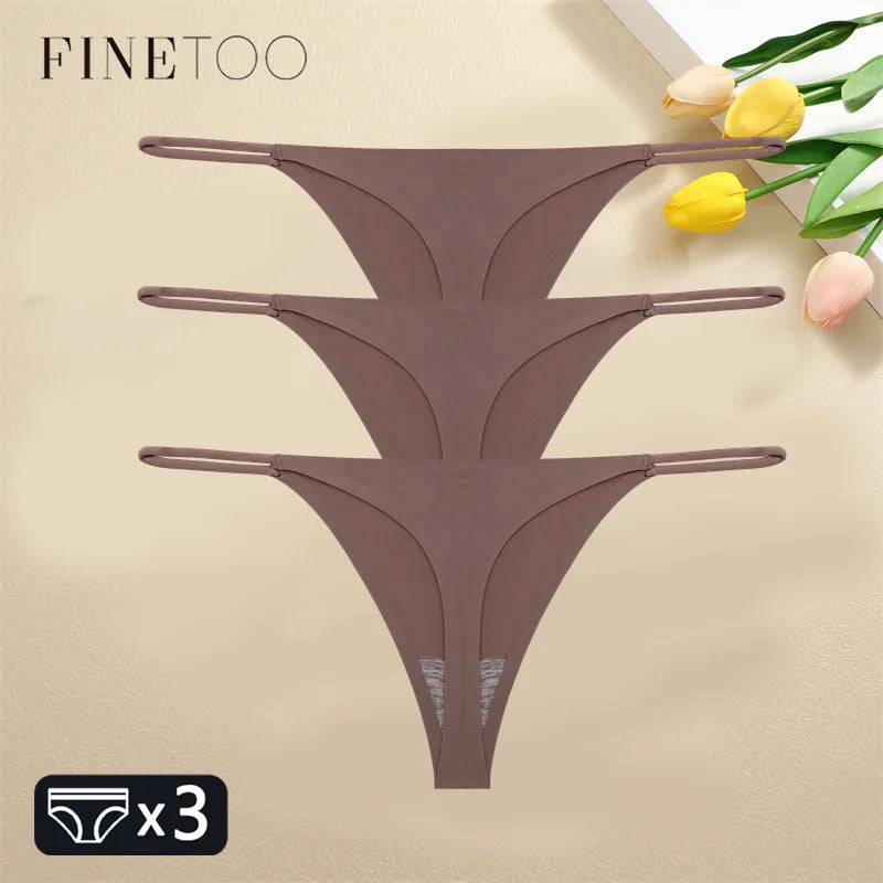 FINETOO 3PCS Women Seamless Thongs Sexy Low Waist Bikini Panties Female Traceless Underpants Ladies Solid Color T-back XS-XL